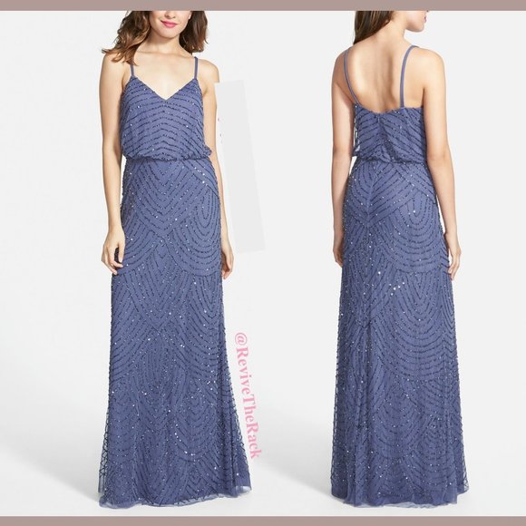 NEW Adrianna Papell Embellished Blouson Gown in Dark Heather [Size 4 ]‎ - Picture 2 of 11